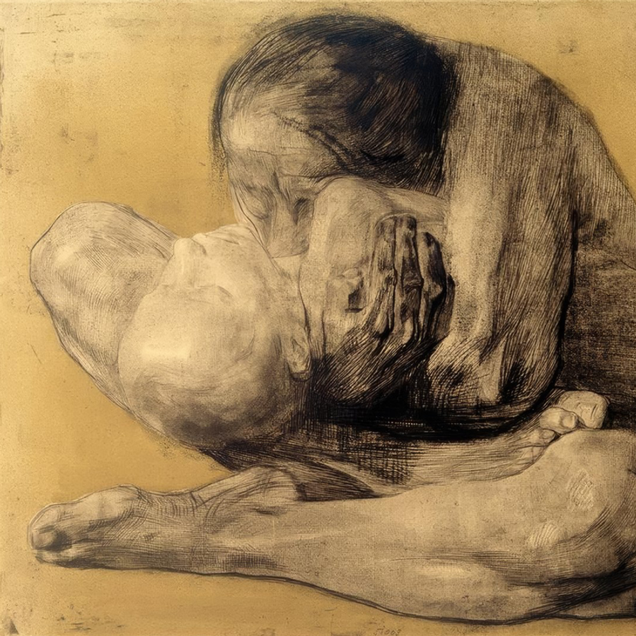 Vrouw met dood kind (1903) van Käthe Kollwitz 